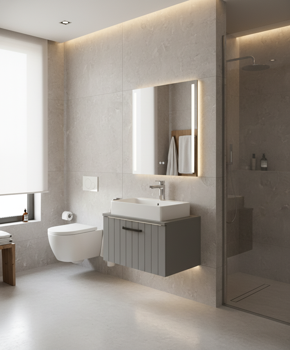 D10 65 Cm Tek Çekmeceli Lavabo Dolabı Tezgahlı Lake Gri