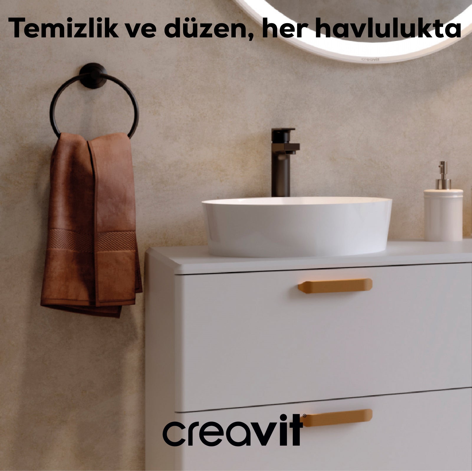 Drop Yuvarlak Havluluk-Siyah