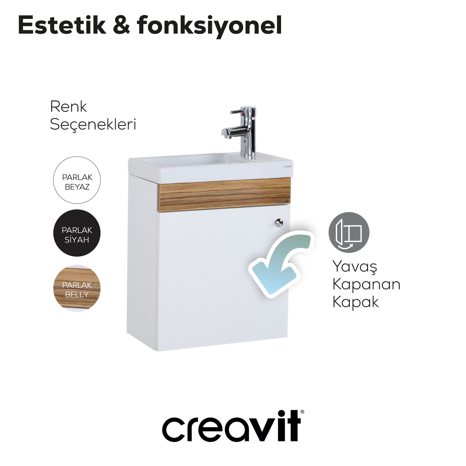 Elmas Lavabo Dolabı 45 cm Beyaz-Parlak Belly