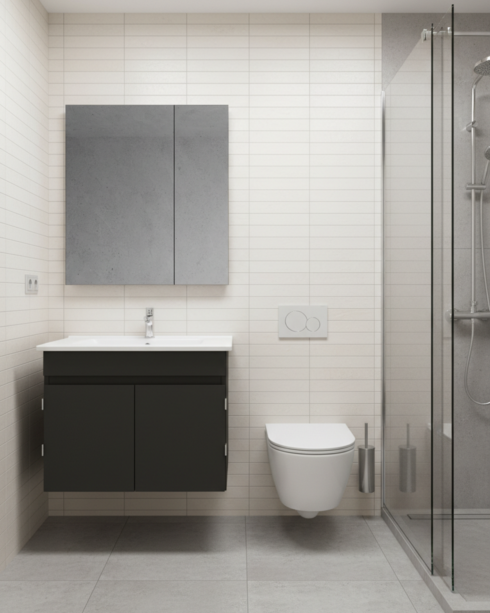 Flexio 65 Cm Kapaklı Katlanabilir Lavabo Dolabı 270 Derece Antrasit Set