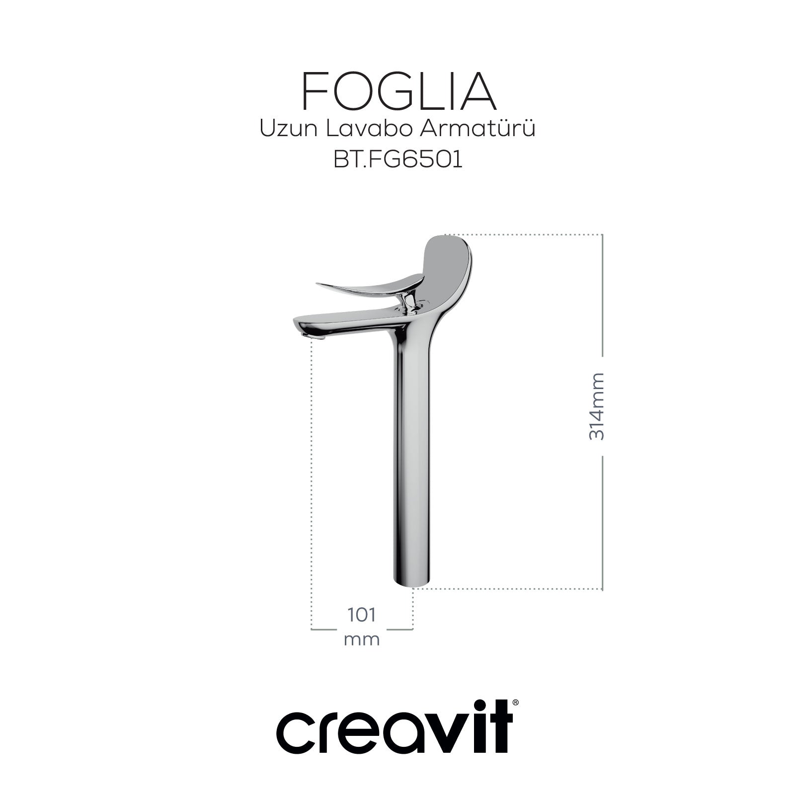 Foglia Uzun Lavabo Armatürü Krom