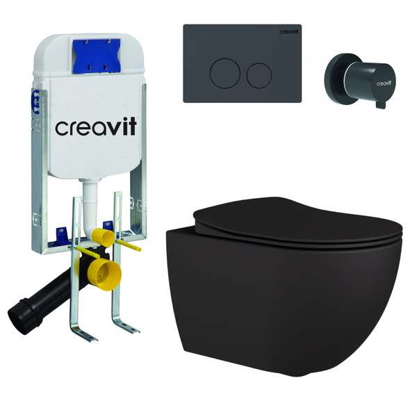Creavit Free Rim-Off Mat Antrasit · Gömme Rezervuarlı Takım