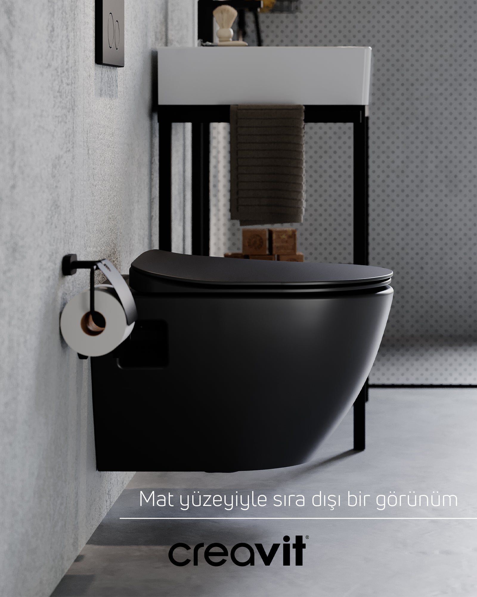 Free Kömür Karası Asma Klozet ve Kapak Set