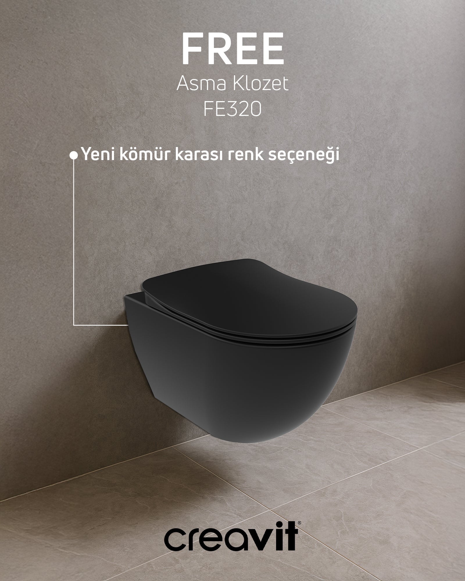 Free Kömür Karası Asma Klozet ve Kapak Set