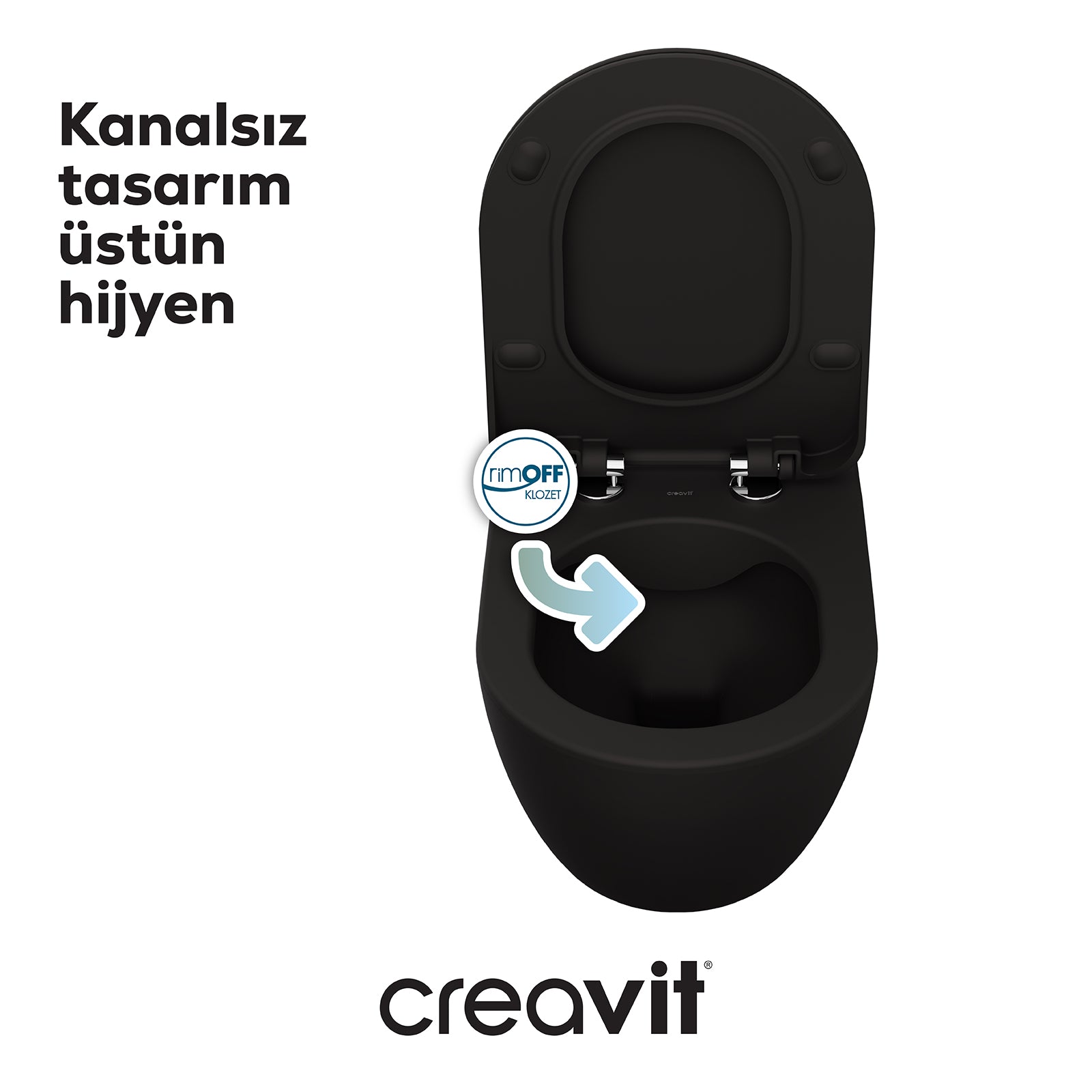 Free Rim-Off Duroplast Yavaş Kapanan Klozet Kapaklı Kömür Karası Set