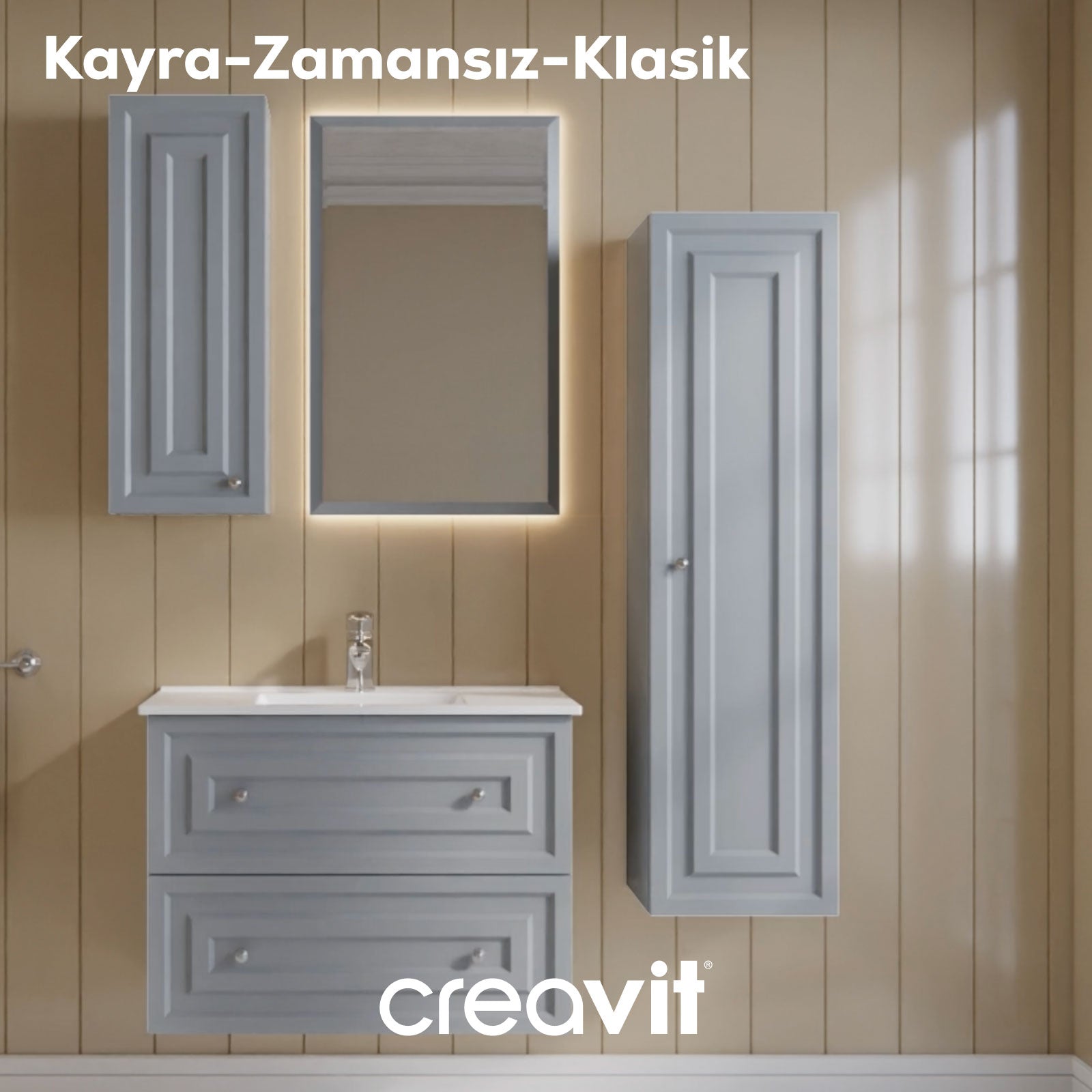 Kayra Lavabo Dolabı Çekmeceli 80cm Mat Gri