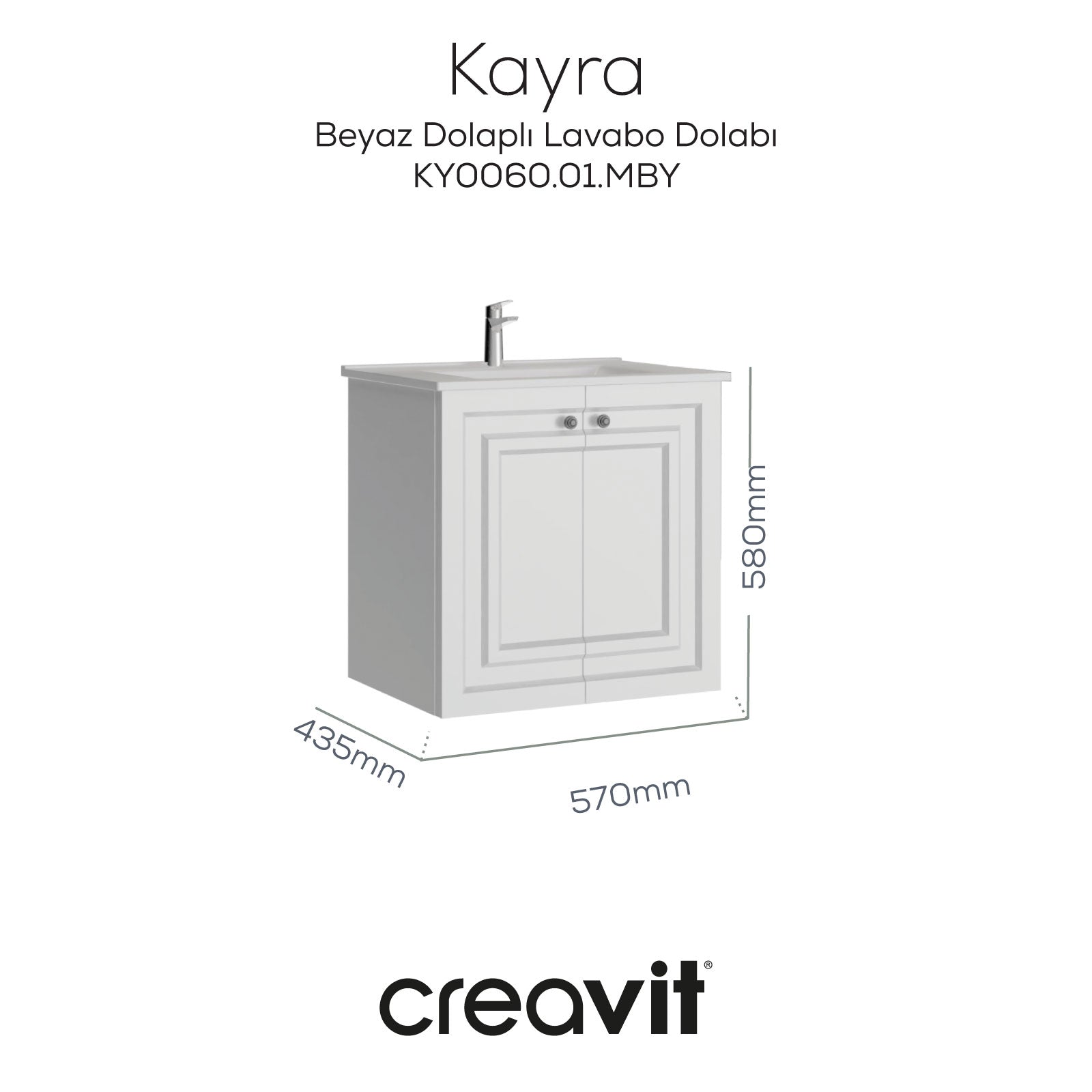 Kayra Lavabo Dolabı Kapaklı 60cm Mat Beyaz