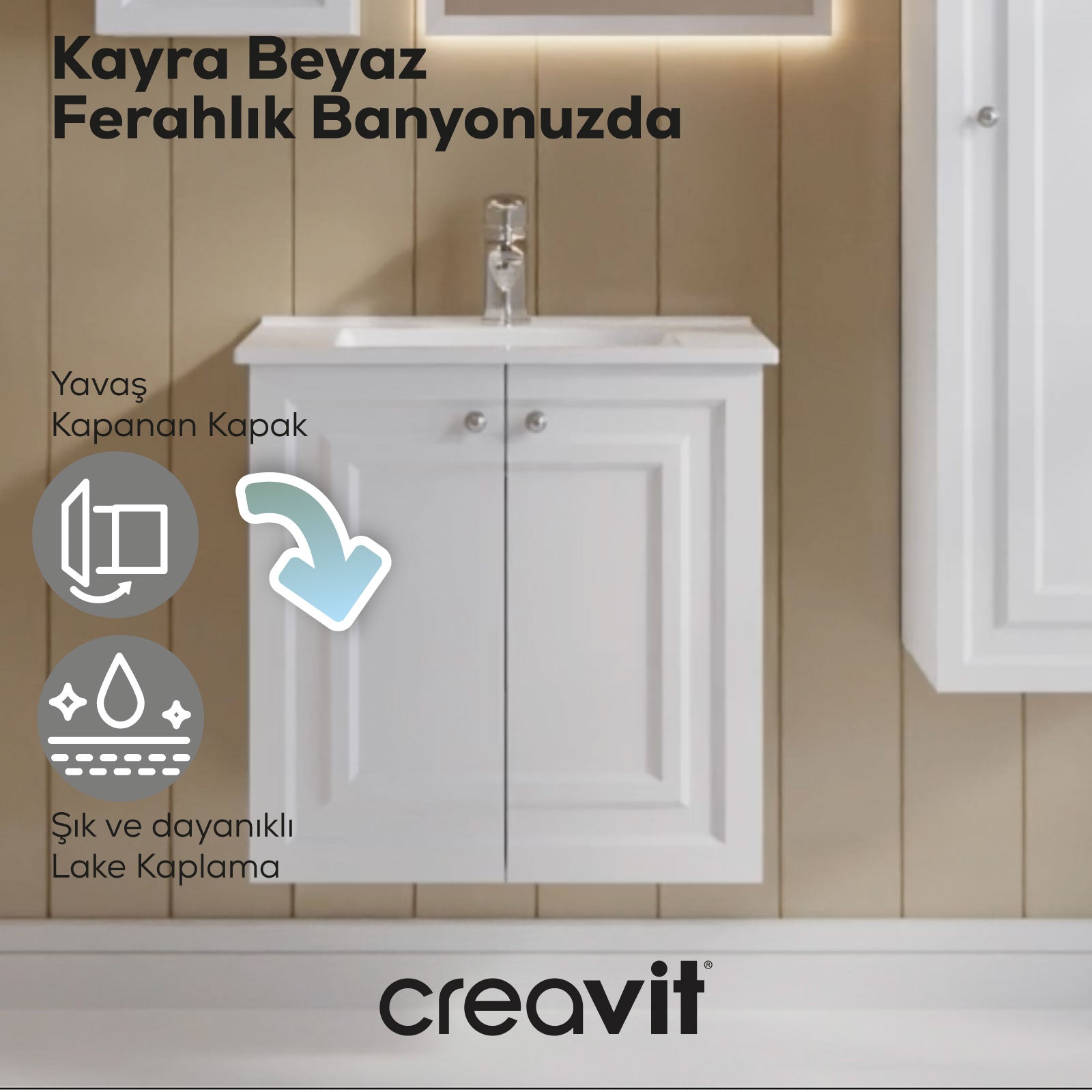 Kayra Lavabo Dolabı Kapaklı 60cm Mat Beyaz