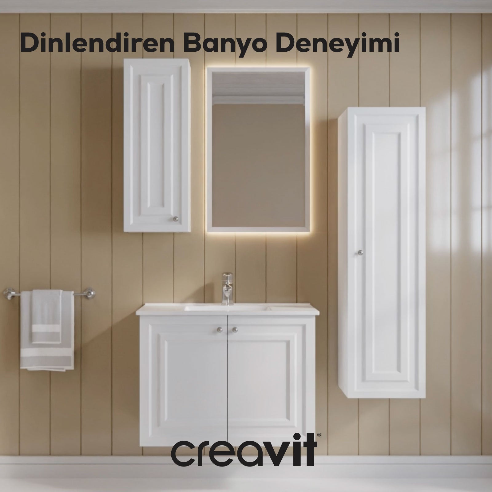 Kayra Lavabo Dolabı Kapaklı 80cm Mat Beyaz