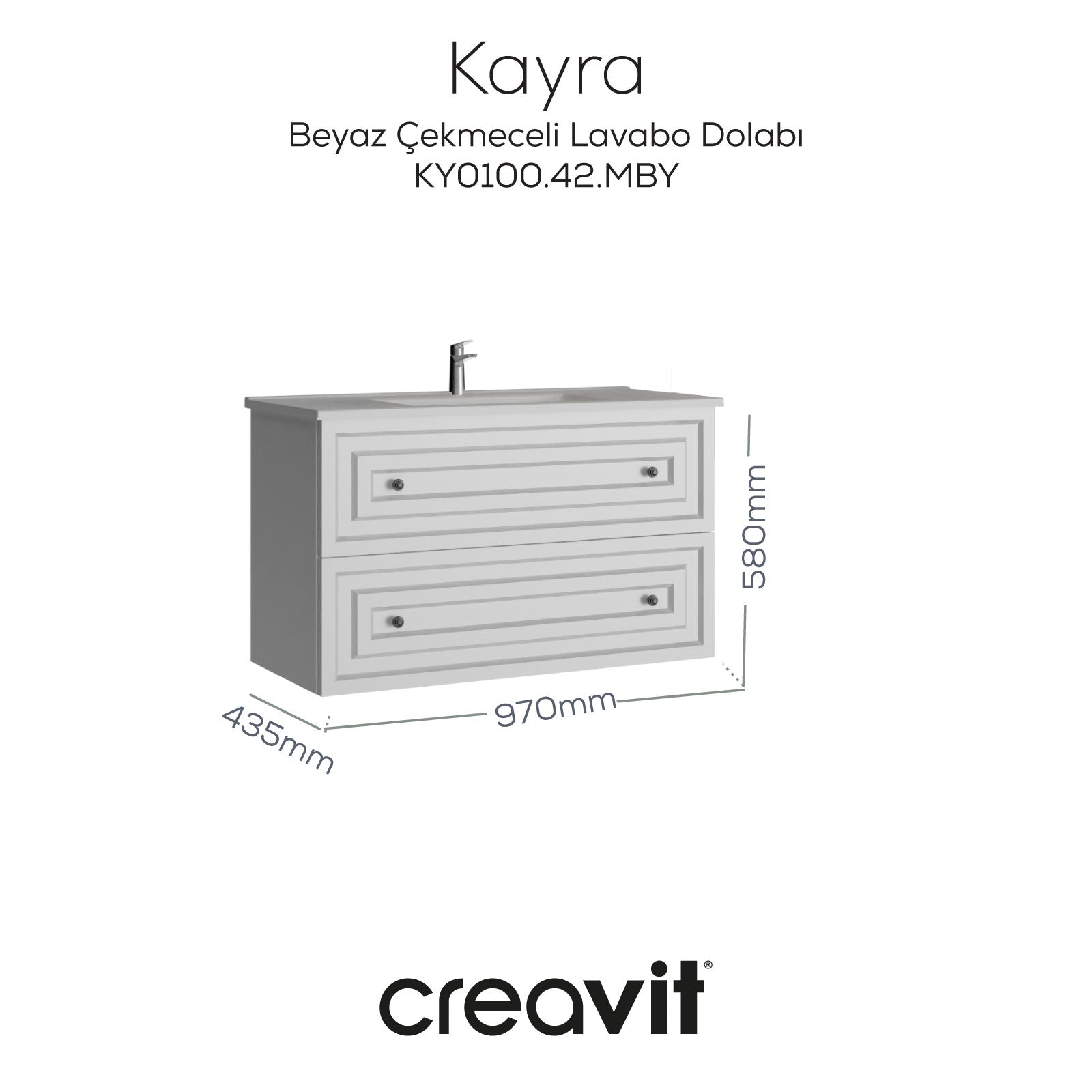 Kayra Mat Beyaz Lavabo Dolabı Çekmeceli 100cm