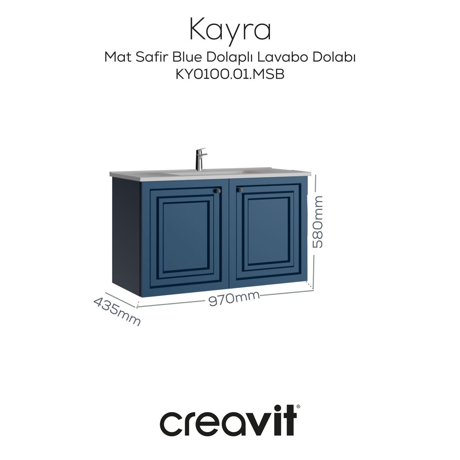 Kayra Mat Safir Blue Lavabo Dolabı Kapaklı 100cm