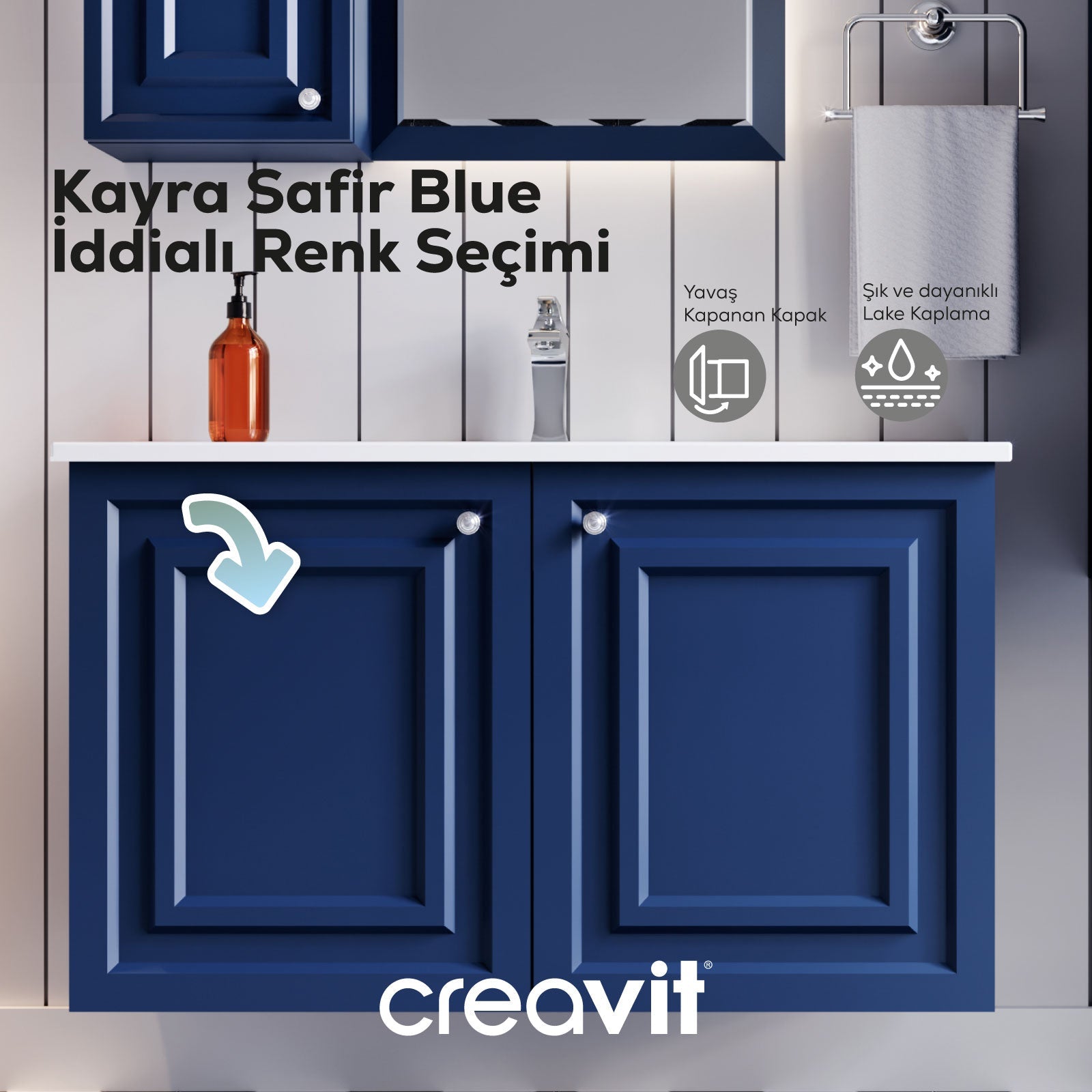 Kayra Mat Safir Blue Lavabo Dolabı Kapaklı 100cm