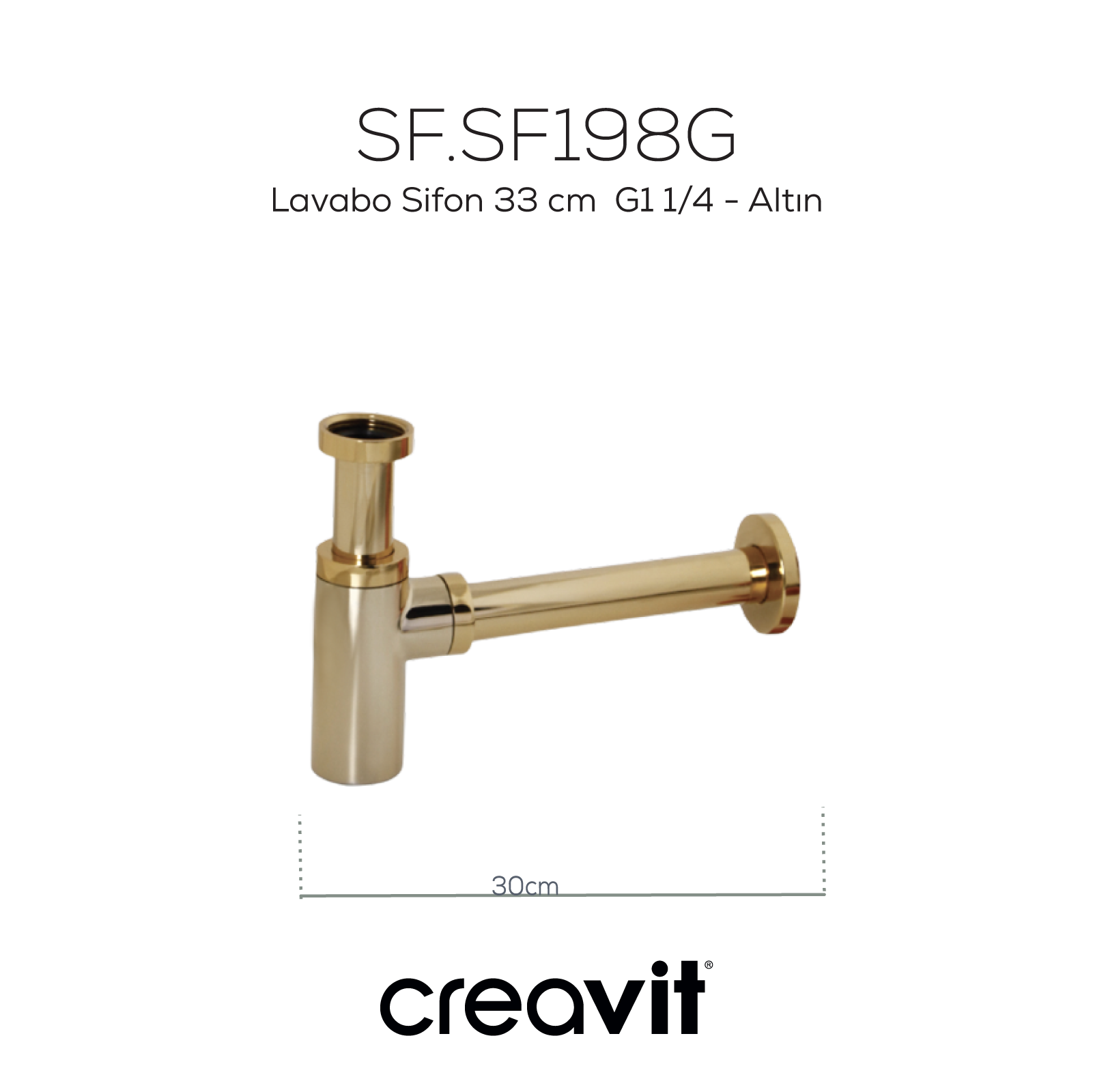 Lavabo Sifon 33 cm  G1 1/4 - Altın