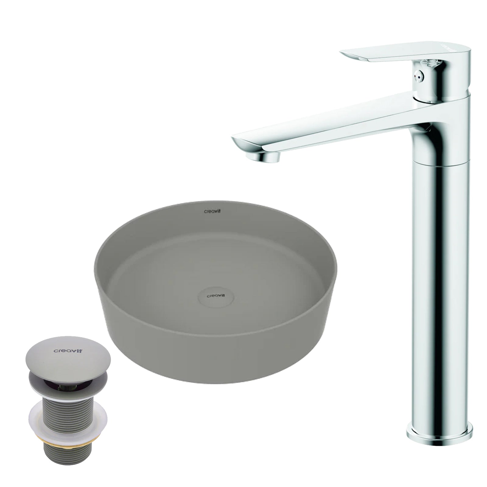 Loop Cool Grey Çanak Lavabo Armatür ve Sifon Başlığı Set