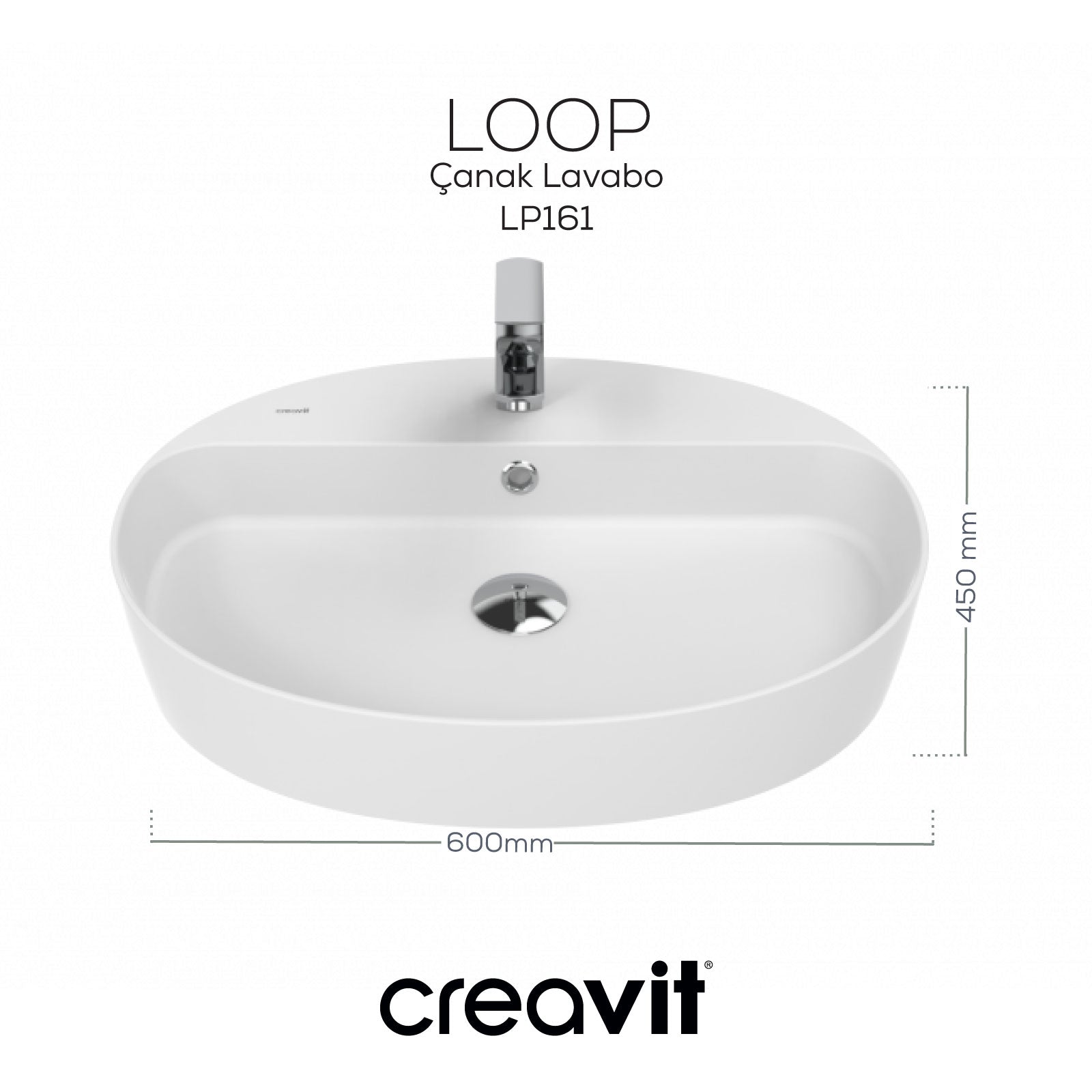 Loop Oval Çanak Lavabo 40x60 cm Beyaz