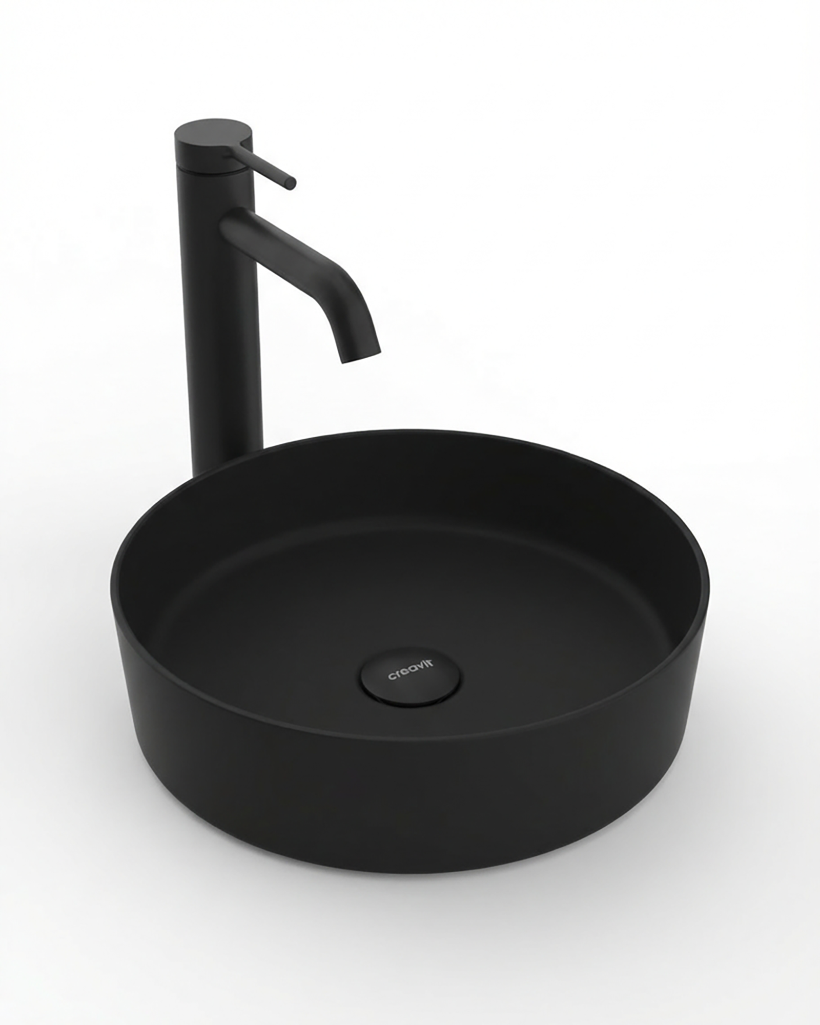 Loop Siyah Mat Çanak Lavabo Armatür ve Sifon Başlığı Set