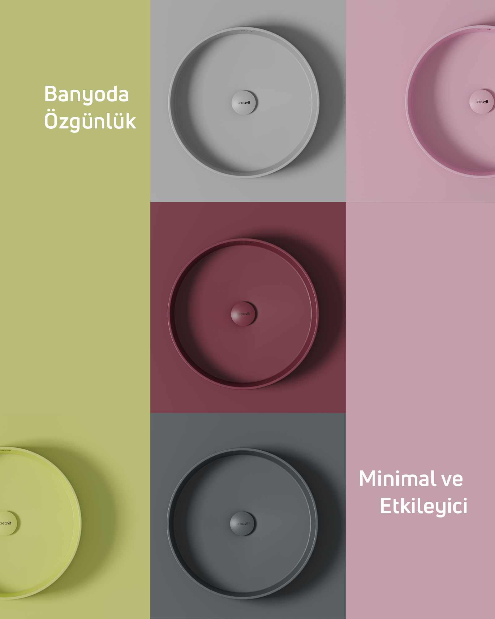Loop Yuvarlak Masa Üstü Çanak Lavabo Ø45 cm Extra Cool Grey