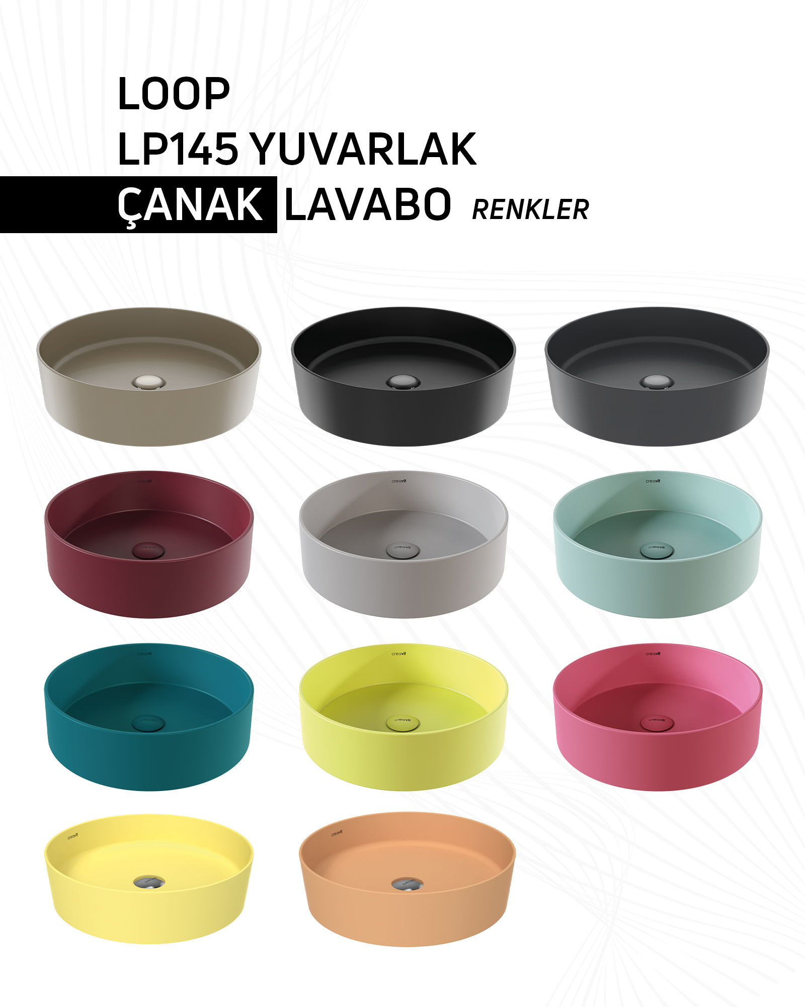 Loop Yuvarlak Masa Üstü Çanak Lavabo Ø45 cm Extra Şeftali Tüyü