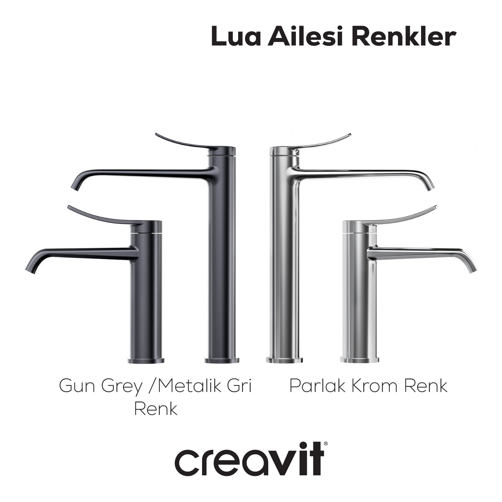 Lua Uzun Lavabo Armatürü Metalik Gri