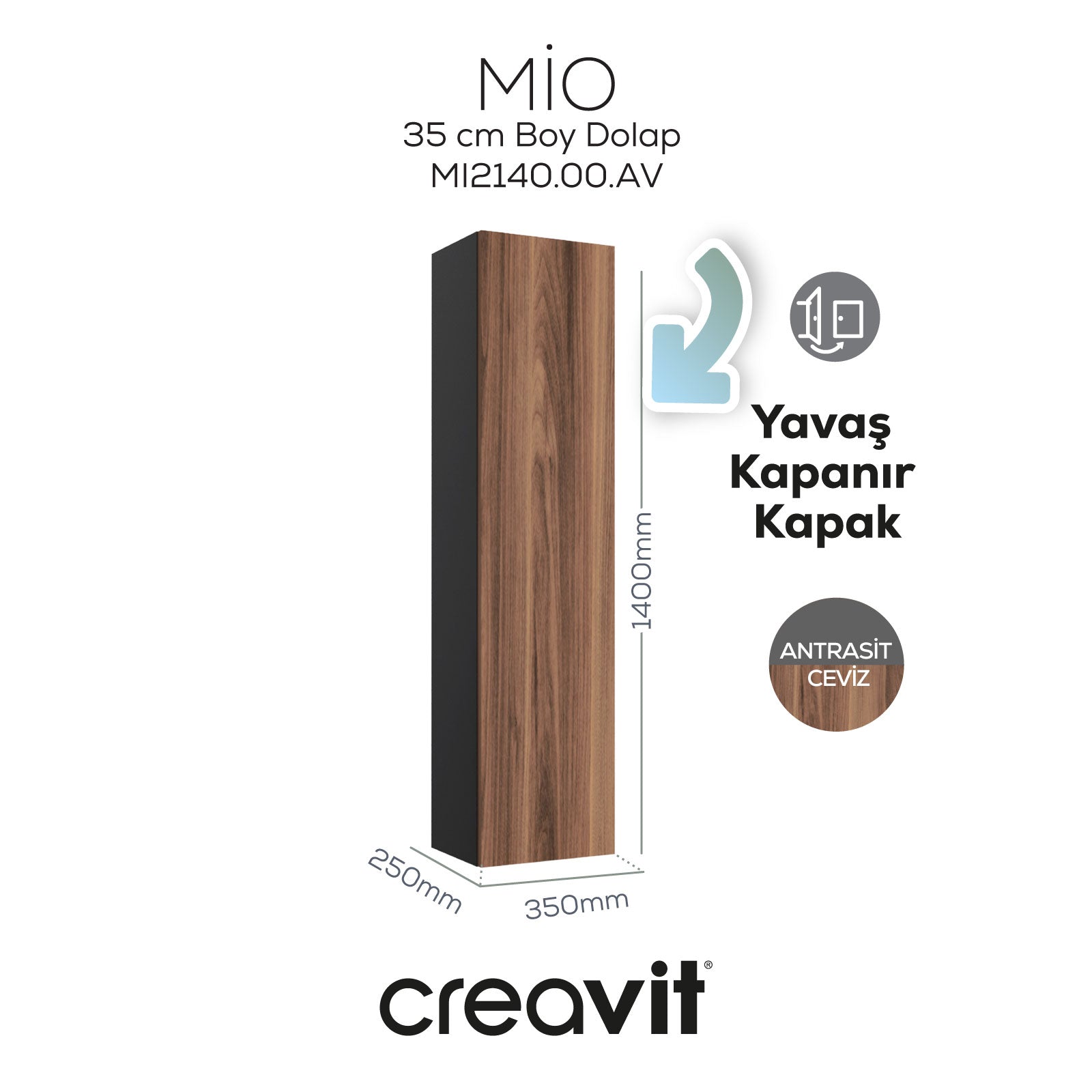 Mio Boy Dolabı 140 cm Antrasit-Açık Ceviz