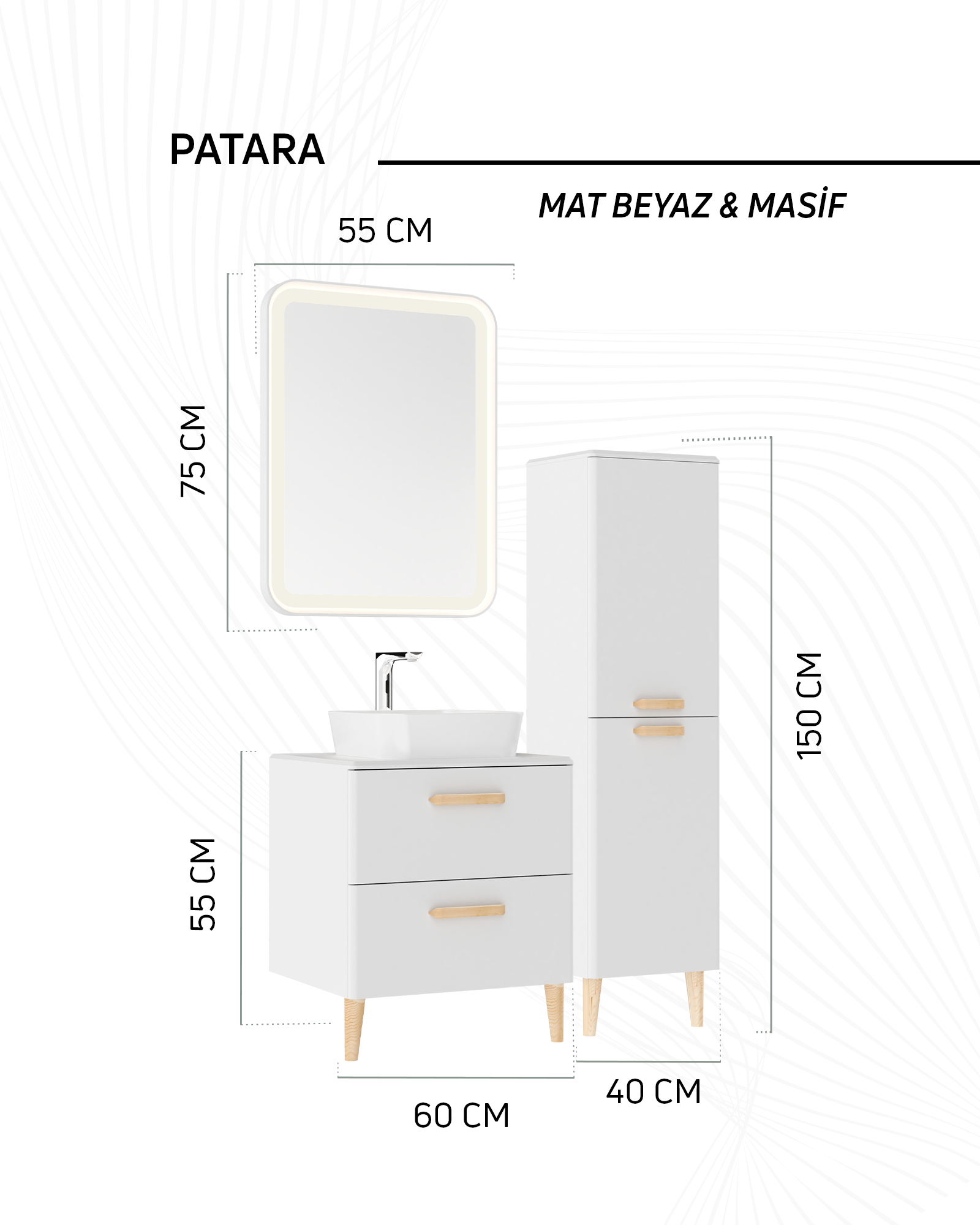 Patara Boy Dolabı 147 cm Mat Beyaz