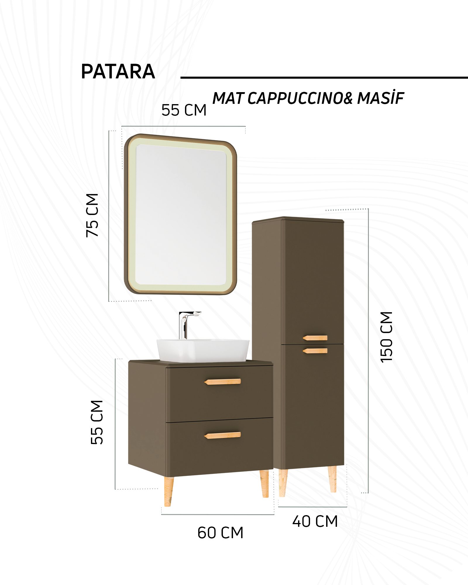 Patara Lavabo Dolabı 60 cm Mat Cappuccino