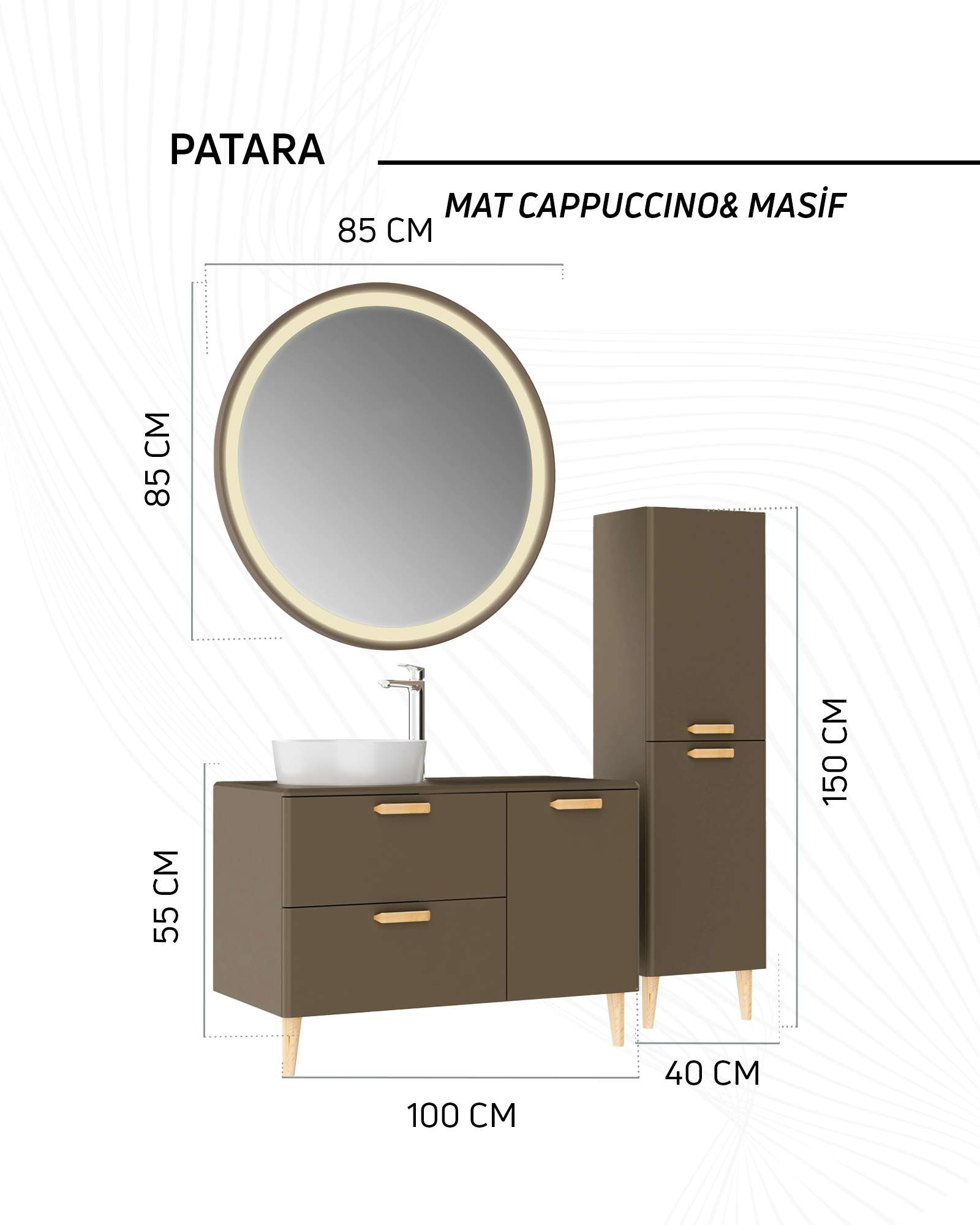Patara Yuvarlak Led Ayna 85cm Mat Cappuccino