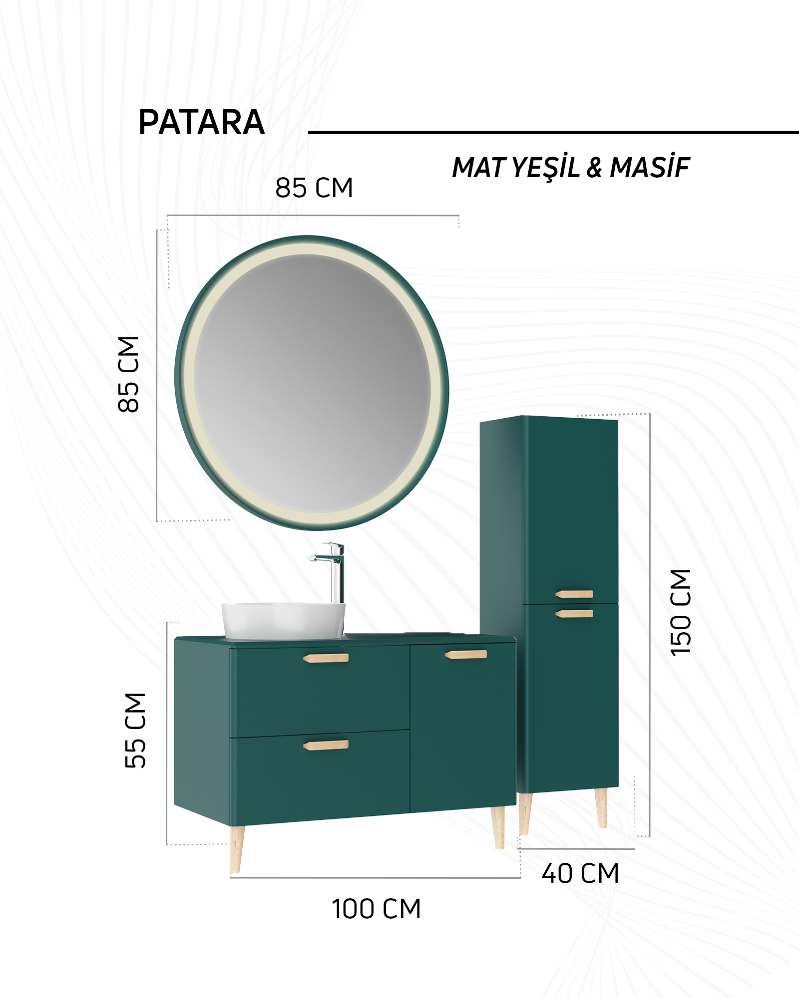 Patara Yuvarlak Led Ayna 85cm Mat Yeşil