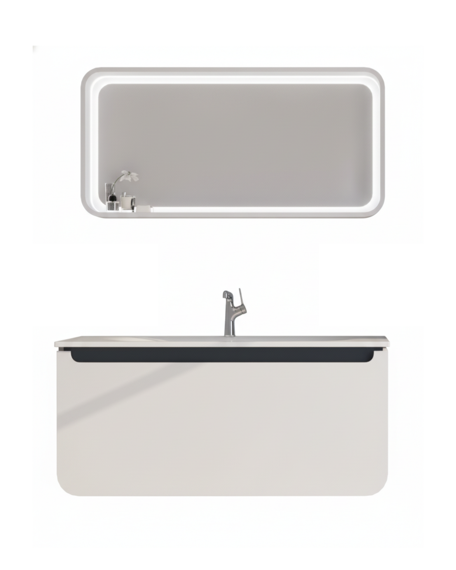 Pion 120 Cm Lavabo Dolabı Beyaz Siyah ve Led Ayna