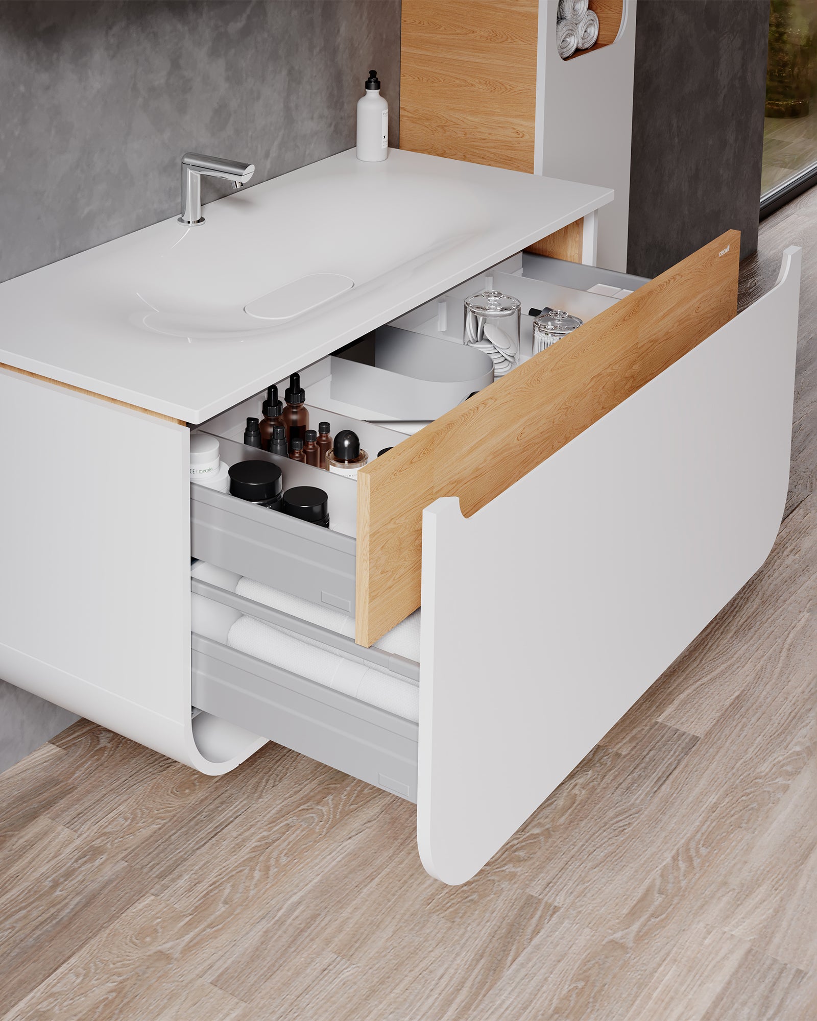 Pion lavabo Dolabı 120 Cm Beyaz-Meşe