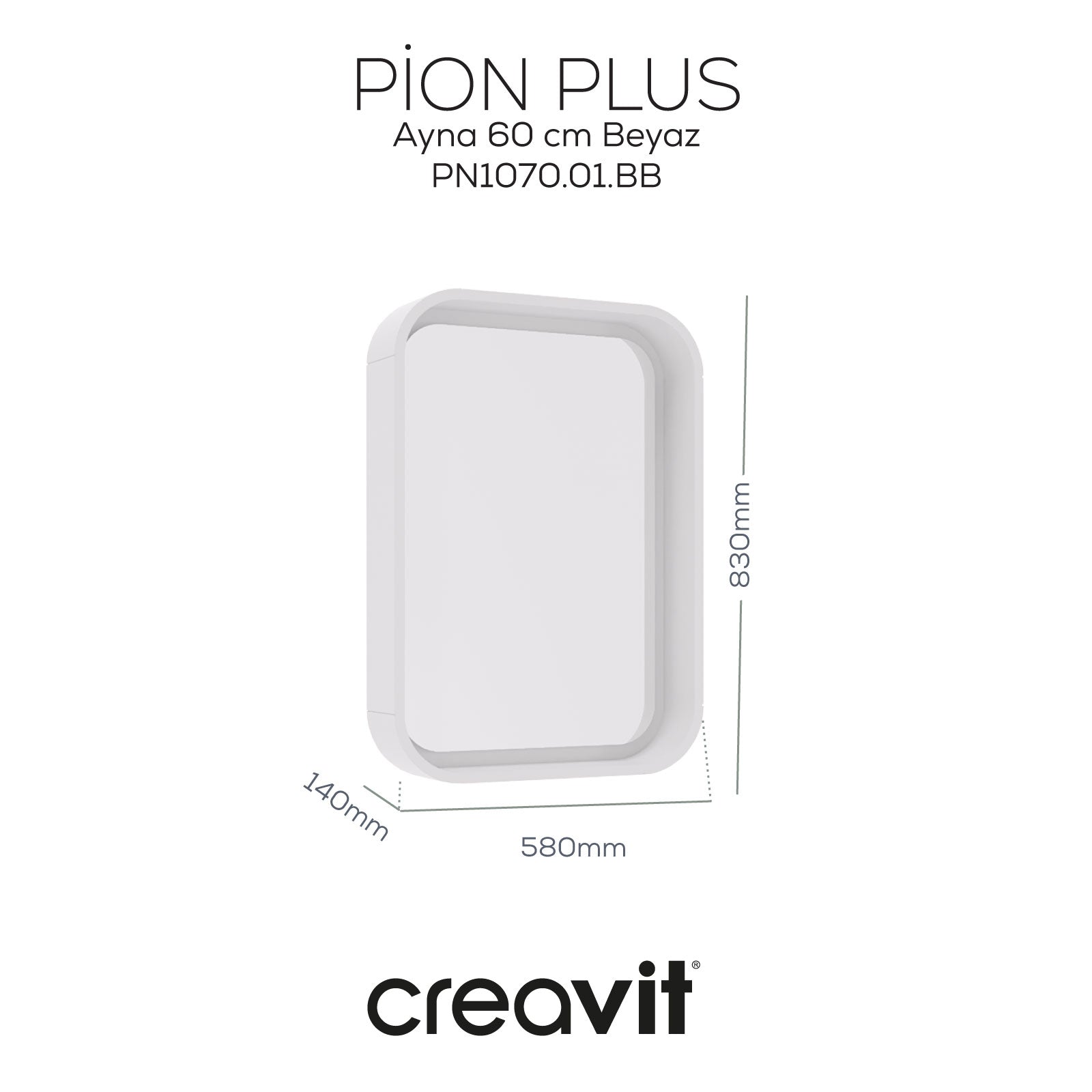 Pion Plus Ayna 60 cm Beyaz