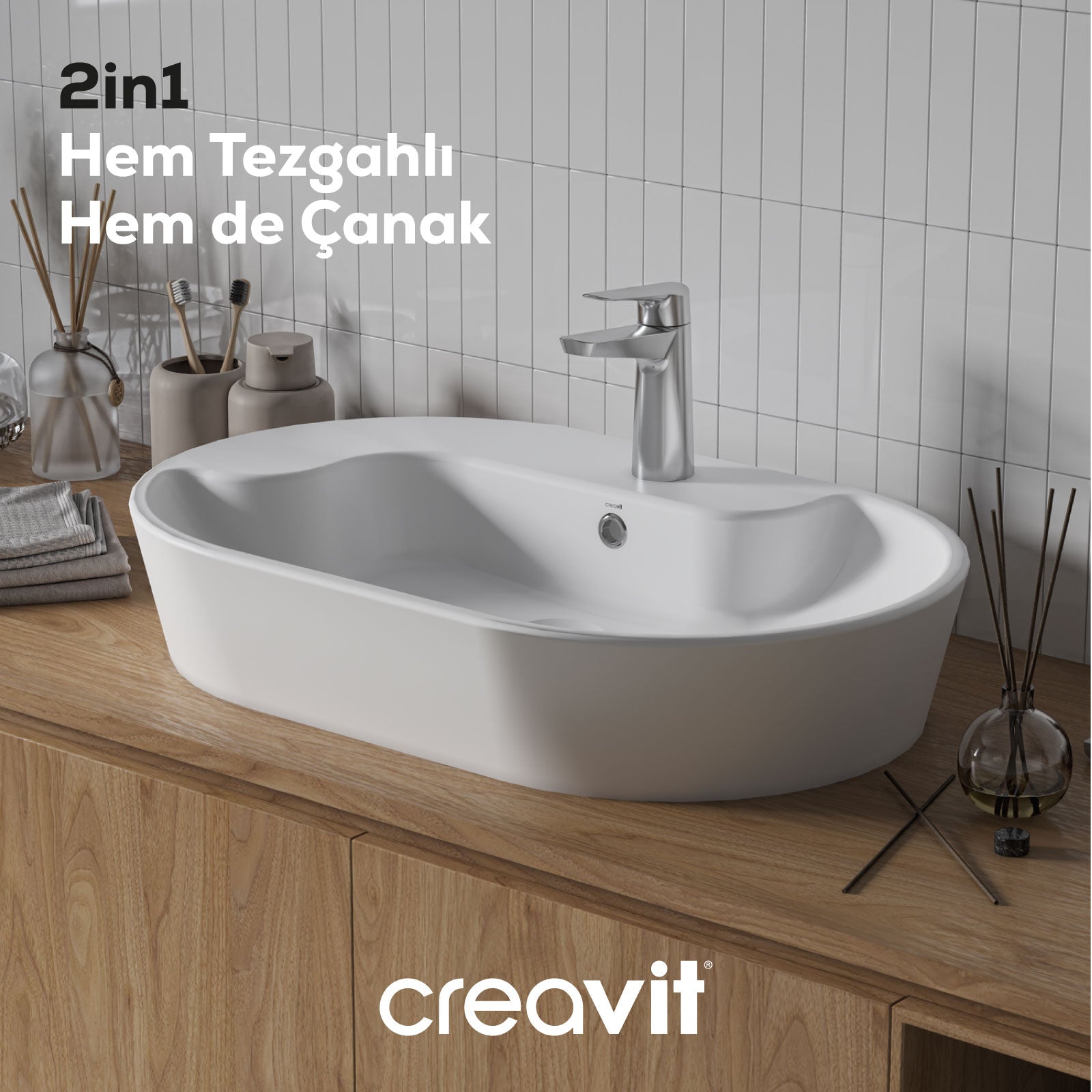 Topic Tezgah Üzeri Çanak Lavabo 70cm Beyaz
