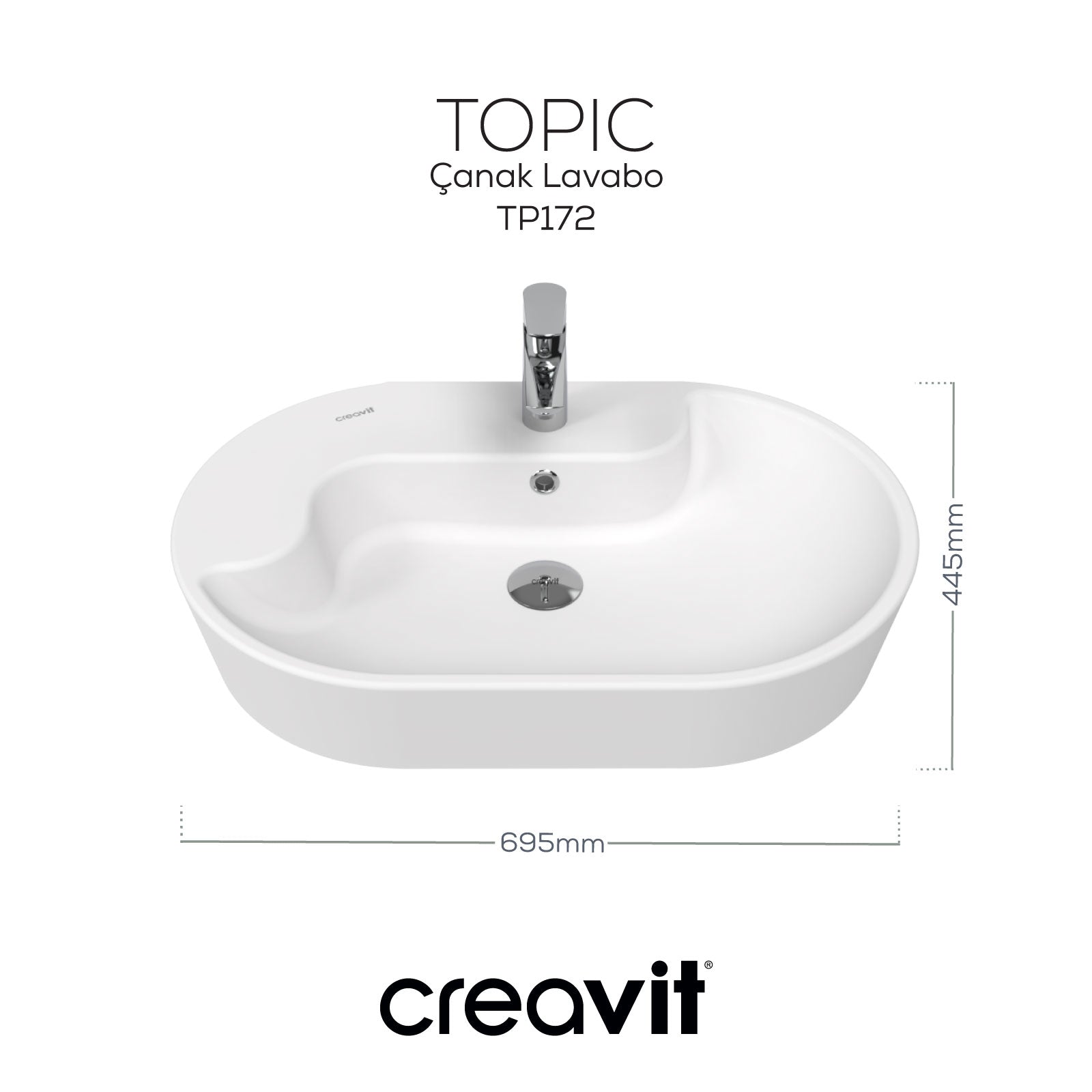 Topic Tezgah Üzeri Çanak Lavabo 70cm Beyaz