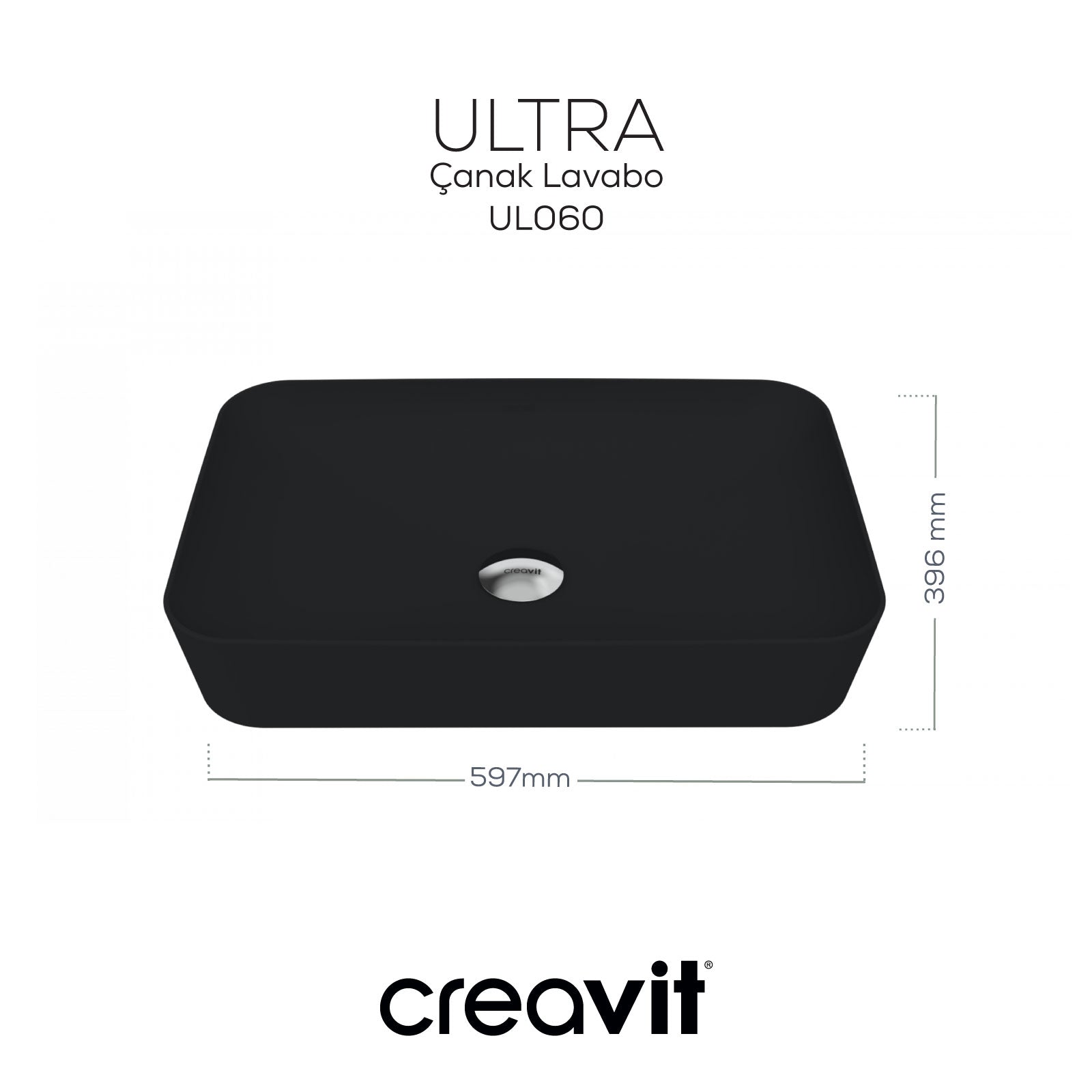 Ultra Rectangular Bowl Sink 60cm Matte Black