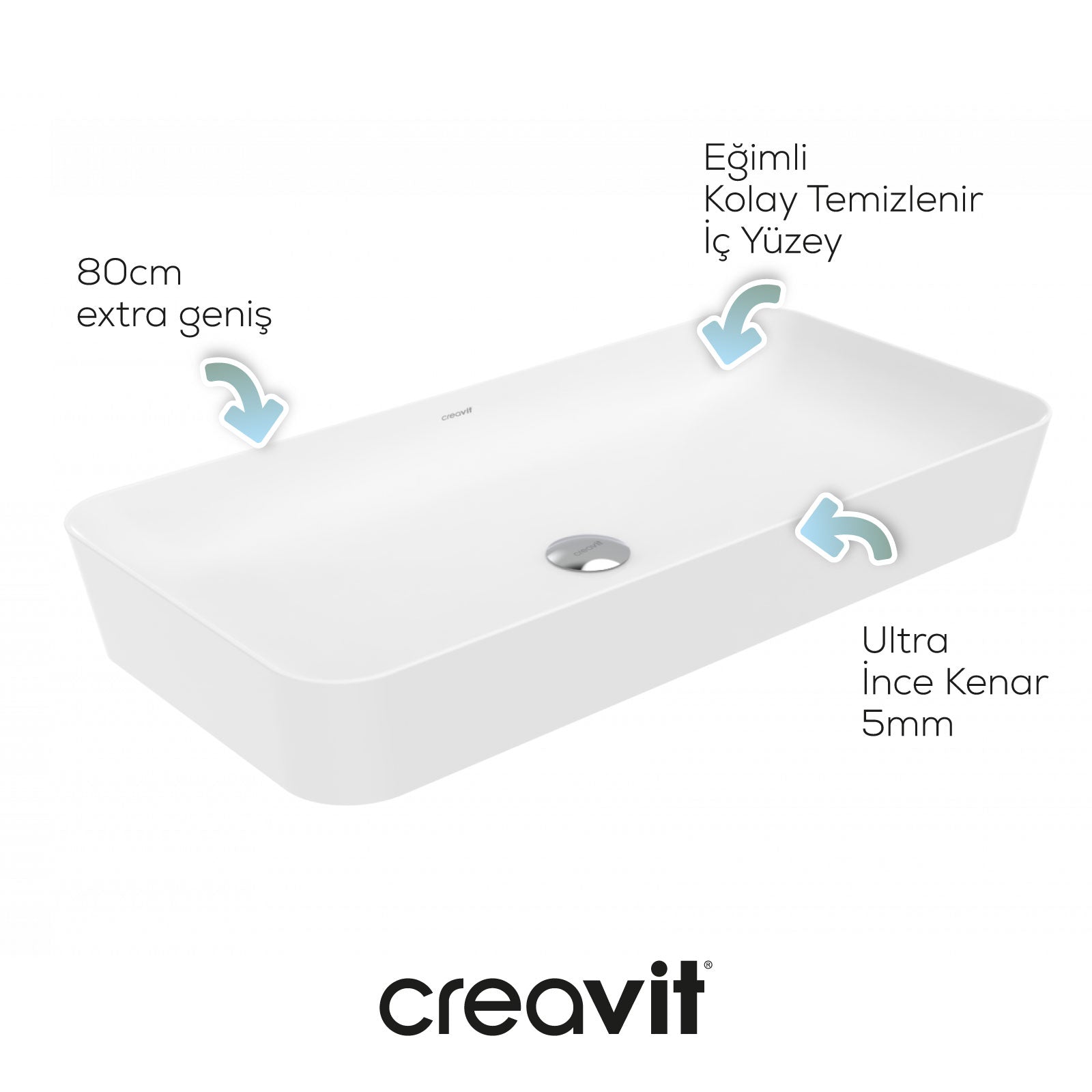 Ultra Rectangular Bowl Sink 80cm White