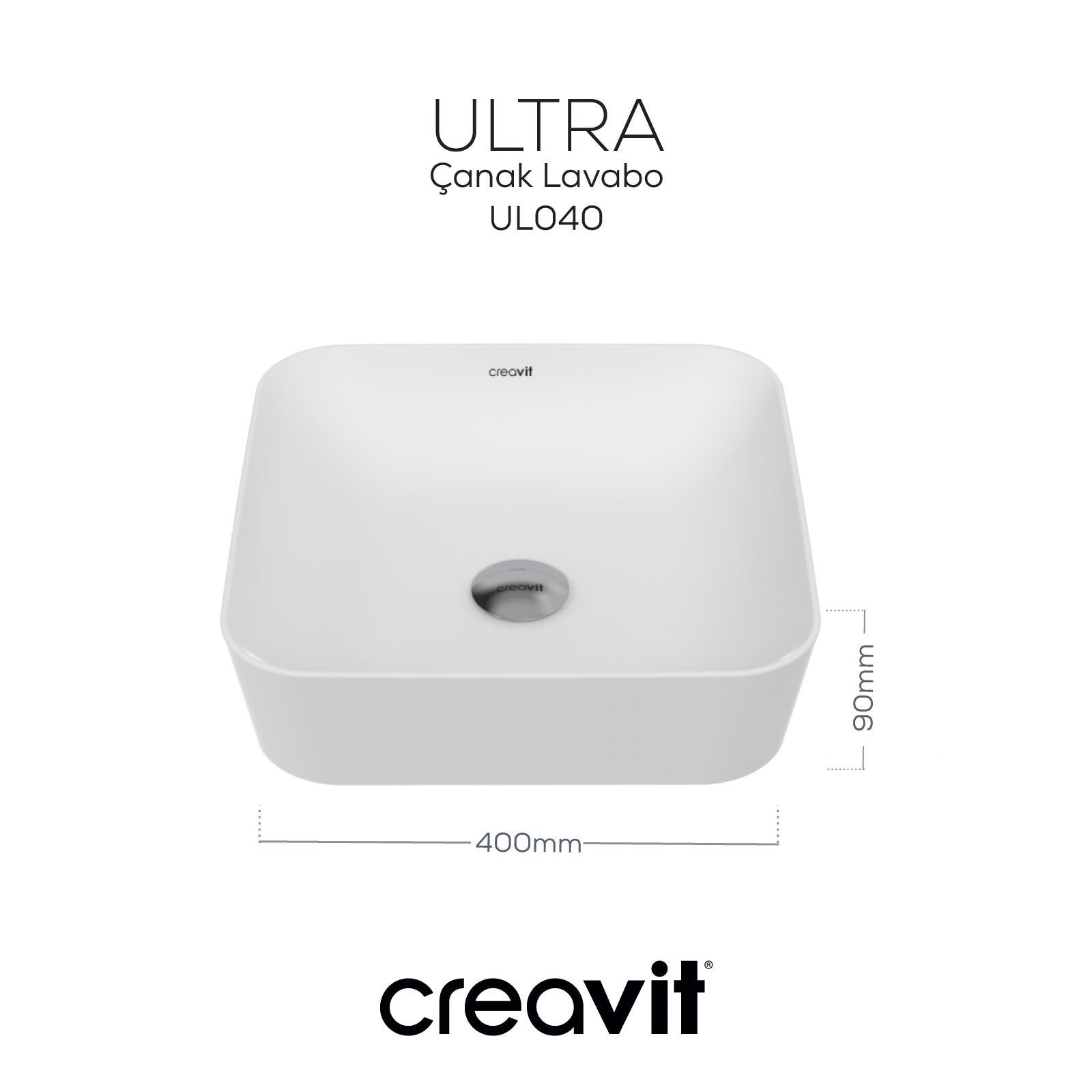 Ultra Square Bowl Sink 40cm White