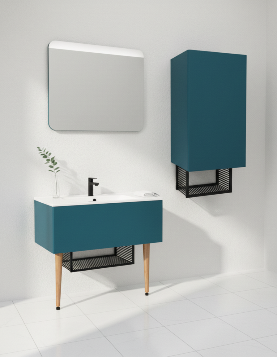 Zeon 100 Cm Lavabo Dolabı Azure ve Led Ayna