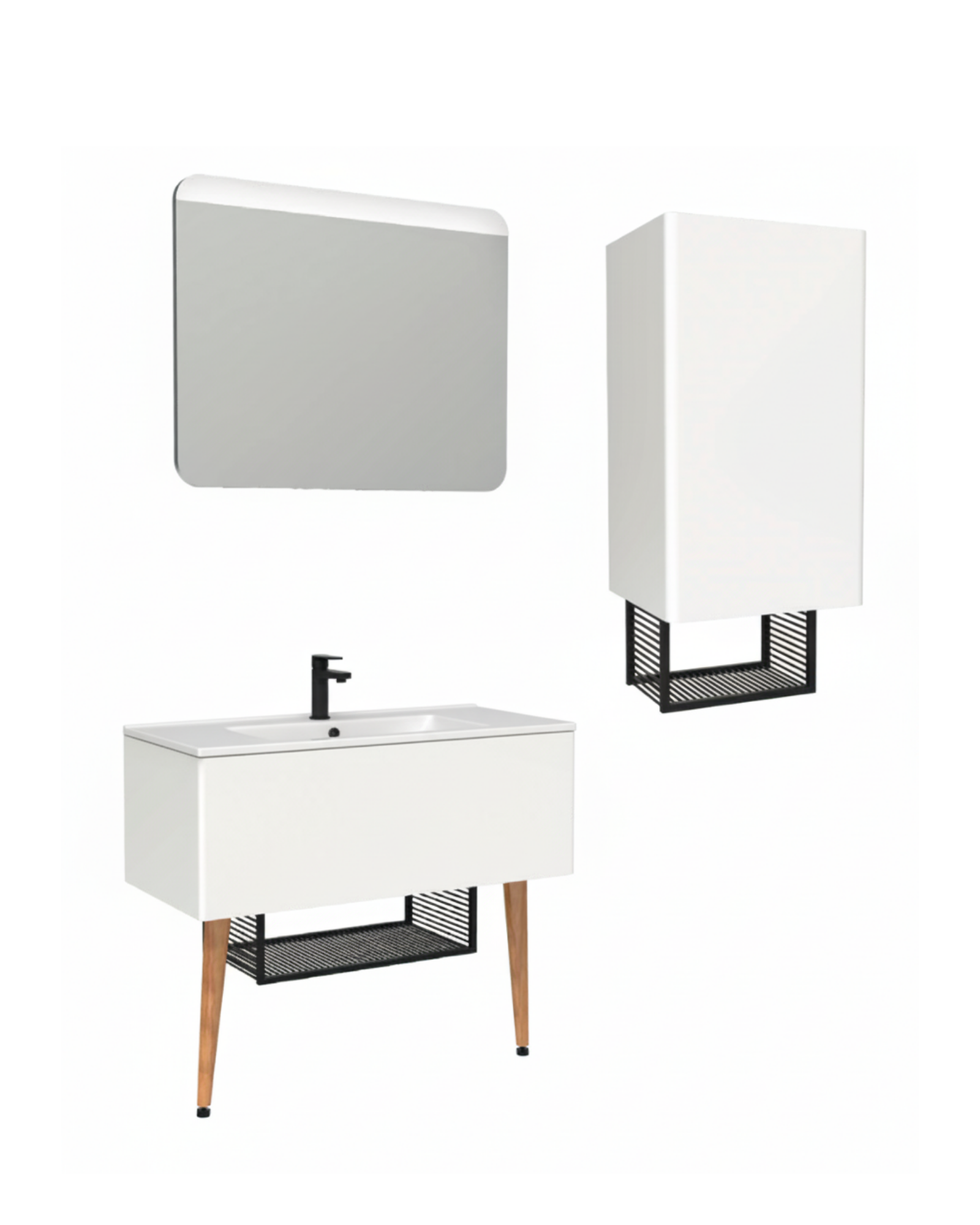 Zeon 100 Cm Lavabo Dolabı Beyaz ve Led Ayna